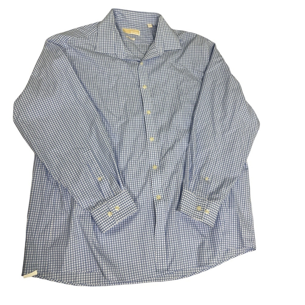 Michael Kors Blue Check Dress Shirt 18 34/35 Excellent‎